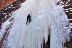 Javon Paprocki ice climbing in Colorado National Monument